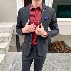Threebooy (Jackets+Trousers) Brand Clothing Men's Business Groom Wedding DressBlazers/Male Slim Fit Fashion Tuxedo 2 Piece Suits 5XL
