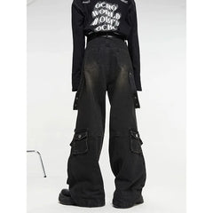 Threebooy Y2K Streetwear Multiple Pockets Baggy Cargo Jeans Pants For Men Clothing Vintage Loose Women Denim Trousers Pantalon Homme