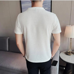 Threebooy Summer New Breathable Ice Silk Short Sleeve Tee Shirt Homme Fashion Round Collar Slim Fit Casual T Shirts Men Clothing Sale