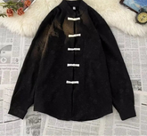 Threebooy Chinese Style Blouse Buckle Stand Collar Shirt Korean 2025 Summer New Trend Embroidered Pattern Vintage Shirt Jacket