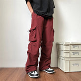 Threebooy Summer Thin Casual Pants Men Pocket Cargo Pants Men Japanese Streetwear Hip-hop Loose Straight Pants Mens Vintage Trousers M-3XL