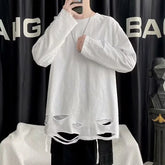 Threebooy Spring Autumn Women's Black White Holes Long Sleeved T-shirt New In Fashion Bottoming Shirt Tops Tees