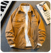 Threebooy American Retro Corduroy Shirt Men's Long-sleeved Korean Version 2025 Spring Autumn New Men's Trendy Workwear Jacket Shirt Jacket
