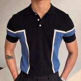 Threebooy Men's Business Slim-fit Knit Polo Shirt Light Luxury Leisure Button-down Short Sleeve Shirts Breathable Patchwork Knitwear M-3XL