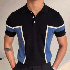 Threebooy Men's Business Slim-fit Knit Polo Shirt Light Luxury Leisure Button-down Short Sleeve Shirts Breathable Patchwork Knitwear M-3XL