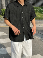 Threebooy Casual New Men's Denim Shirt Short Sleeve Single Breasted Design Lapel Trend Fashion Loose Casual Male Top 2024 Summer