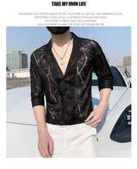 Threebooy Summer Thin Cutlery Shirt Half-sleeved Men Casual Top