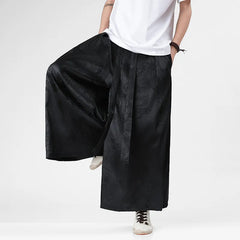 Threebooy Autumn New Chinese Style Men's Hanfu Clothing Dragon Patterned Ice Silk Wide Leg Pants Casual Loose Fit Long Trousers