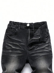 Threebooy 1 Piece of Men's Four-Season Snowflake Washed Fashion Jeans, Stretch Slim Fit Light Gray Dark Black Casual Denim Pants, Normcore and Fashionable, Suitable for Everyday Wear