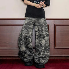 Threebooy American Street Fashion Retro Trousers For Boys Spring And Autumn New Loose Casual Multi-Pocket Workwear Wide-Leg Pant Men