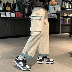 Threebooy Spring new cotton wide-leg men's pants with large pockets casual hip-hop overalls straight-leg pants for men men pants mens