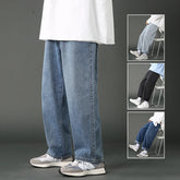 Threebooy New Street Casual Baggy Jeans Men's Korean Fashion Hip Hop Straight Wide Leg Trousers Couple Denim Pants Black Light Blue