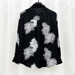 Threebooy Mens Shirt Small Sequin Starry Sky Shoulder Pad Print Shirt Fashion Personality Temperament Trendy Nightclub Top Men'S Clothing