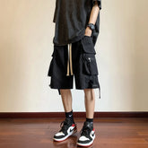 Threebooy Summer Men's Ice Silk Fabric Casual Streetwear Work Shorts Fashion Trend Black/Red Color Loose Cargo Shorts M-2XL