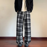 Threebooy Autumn Woolen Pants Men Fashion Retro Plaid Pants Men Streetwear Hip-hop Loose Wide Leg Pants Mens Vintage Trousers Large Size