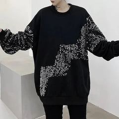 Threebooy Mens Sweatshirt Dark Gothic Style Sequin Top Streetwear Fashion Campus Performance Splicing Long-Sleeve Top Men'S Clothing