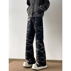 Threebooy Y2K Streetwear Tie Dye Washed Black Baggy Jeans Pants For Men Clothes Straight Hip Hop Long Trousers