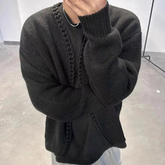 Threebooy Mens Sweater Cable Pattern Warm Casual Knitted Sweater Autumn Personality Outdoor Wear All-Match Cardigan Top Men'S Clothing