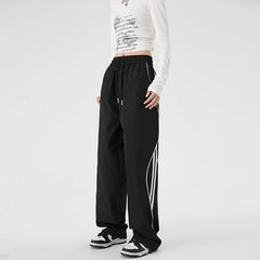 Threebooy Quick Dry Straight Leg Thin Casual Pants Men Spring Summer Loose Fit Sporty Trousers Women Striped Breathable Wear Resistant