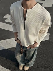 Threebooy American Half-Zip Henley T-Shirt Men's Spring Autumn Long Sleeve Underwear Tough Guy Outfit Hoodie