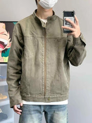 Threebooy Spring Autumn Vintage Coat American Retro Heavy Washing Canvas High-end Jacket Men's Stand-up Collar Design Casual Jacket Chic