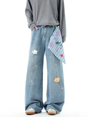 Threebooy Fashion Y2K Jeans Men Spring New Straight Loose Embroidered Pants Designer Wide Leg Boyfriend Denim Trousers Male
