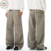Threebooy 100% Cotton Autumn Men's Loose Trousers Oversized Fashion Spliced Hip Hop Streetwear Wide Legs Baggy Cargo Trousers