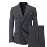 Threebooy Men's 2 Piece Suit Double Breasted Fashion Striped Wedding Gentleman Business Light Luxury Banquet Suit