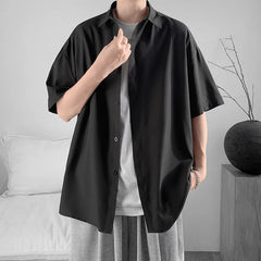 Threebooy Summer Ice Silk Soft Korean Casual Short Sleeved Shirts