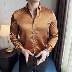 Threebooy Men High-quality Glossy Wrinkle Resistant and Iron Free Shirt Men Social Shirt Long Sleeved Slim Fit Clothing Plus Size Tailcoat