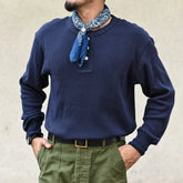 Threebooy Classic Men's Waffle T-shirt Knit Henley Collar Long Sleeve Pure Cotton Casual Tee Regular Fit 230g