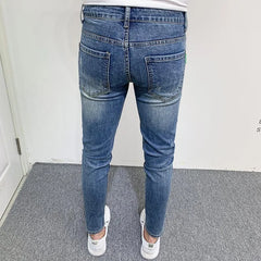 Threebooy Autumn and Spring Fashion Solid Color Retro Straight Blue Jeans Men's Casual Slim Fit Comfortable Breathable High Quality Pants