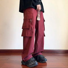 Threebooy Cargo Pants Men Fashion Retro Pocket Casual Pants Men Japanese Streetwear Hip-hop Loose Wide Leg Pants Mens Vintage Trousers