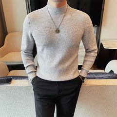 Threebooy Half Turtleneck Sweater Men with Striped Wool in Autumn Winter Thickened Slightly Loose Base Knitted