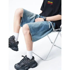 Threebooy Mens Denim Shorts Elastic Waist Drawstring Washed Classic Casual Summer Streetwear Vintage Stonewash Comfort Fit 2025 Fashion