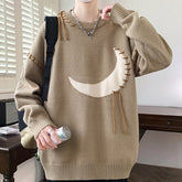 Threebooy Winter Moon Graphic Jacquard Christmas Sweaters For Man High Street Fashion Crewneck Pullovers Retro Elegant Y2K Knitwear