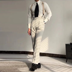 Threebooy New Italy Business Men Shirts Light Luxury Textured Peaked Lapel Striped Long Sleeve Cardigan Leisure High Quality Blouse M-2XL