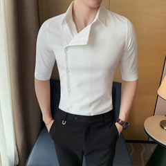 Threebooy Summer Vintage Shirt Men Half Sleebe Slim Social Party Tuxedo Blouse Business Casual Men Clothing Chemise Homme S-3XL