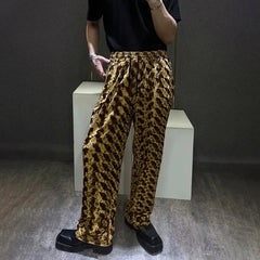 Threebooy Fashionable Design Niche Retro Gold Velvet Y2k Trousers Men Autumn And Winter High-End Casual Wide-Leg Straight Trousers Men