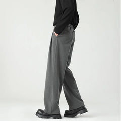 Threebooy Autumn New Men's Black Gray Suit Pants Loose Straight Drape Solid Color Elastic Business Work Casual Trousers Fashion Clothing