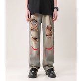 Threebooy Summer Men's Blue Color Embroidered Casual Pants Baggy Homme Classic Cargo Pocket Jeans Biker Denim Popular Trousers M-2XL