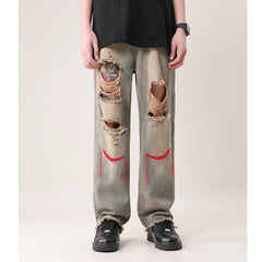 Threebooy Summer Men's Blue Color Embroidered Casual Pants Baggy Homme Classic Cargo Pocket Jeans Biker Denim Popular Trousers M-2XL