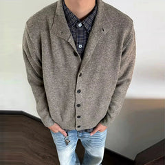 Threebooy American Vintage Cardigan Coats Light Luxury Knitted Lapel Long Sleeve Men Sweater Jacket Leisure Premium Quality Knitwear M-3XL