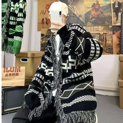 Threebooy Sweater Men Trendy Couple Wear Loose Lazy Tassel Knitted Cardigan Men Jacket