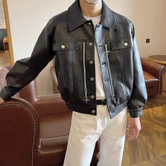 Threebooy Mens Pu Leather Jacket Zipper Motorcycle Pu Jacket Fashion Streetwear Biker Temperament Soft Casual Jacket Men'S Clothing