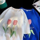 Threebooy Summer Men's Fashion Trend Short Sleeve T-shirt Flower Printing Popular T Shirt 4 Color Round Neck Tshirts Big Size M-5XL