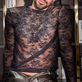 Threebooy Mens Jumpsuit Mesh Embroidery Semi Visible Sexy Jumpsuit Autumn Casual Tight Fitting Nightclub Erotic Vest Men’s Clothing