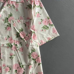 Threebooy Men Summer Vacation Style Floral Printed Short Sleeve Shirt Loose Fit Breathable Casual Lightweight Lapel Shirts