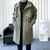 Threebooy Trench coats men hooded Autumn New Classic Fashion Trendy Long Coat Men Casual Loose Comfortable High Quality Trench Coat