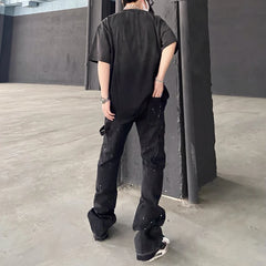 Threebooy Y2K Streetwear Kanye Patchwork Baggy Stacked Jeans Pants Men Clothes Straight Hip Hop Denim Trousers Pantaloni Uomo